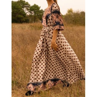 VESTIDO SATEN ESTAMPADO LARGO